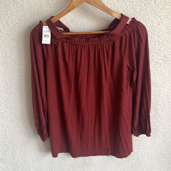 Loft Cold Shoulder Blouse Womens Small Red Burgundy - Picture 4 of 6